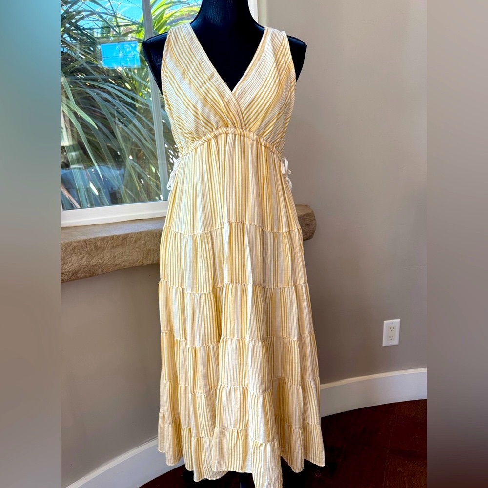 Max Studio Striped V-Neck Tiered Boho Festival Midi Dress Women’s Size Small
